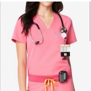 Neon Pink Figs Scrubs Set - size small